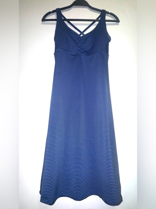 Prana Dresses & Skirts - PrAna Dress Blue Black Striped Strappy Criss Cross Back. Built in Bra Sz.Small